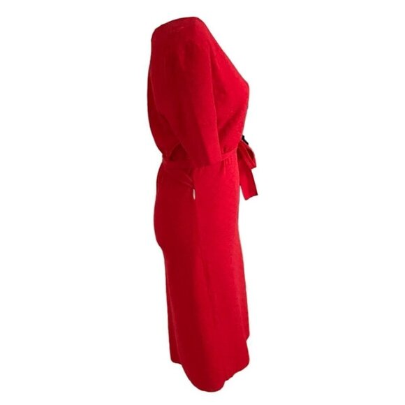 NWT DIANE VON FURSTENBERG DEPT RAY RED WRAP HONEYCOMB KNIT DRESS - S - Picture 2 of 9